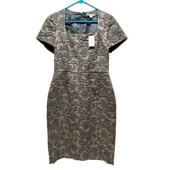 Banana Republic Dress Women's Size 4 Grey Lace Brocade Sheath Midi Fitted NWT - Picture 1 of 10